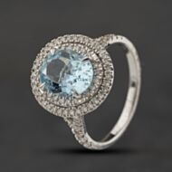 Pre-Owned 9ct White Gold 2.10ct Aquamarine & 0.45ct Diamond Oval Cluster Ring 43401023
