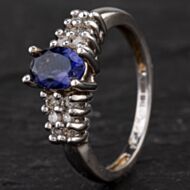 Pre-Owned 14ct White Gold Iolite and Diamond Ring 4339018