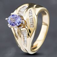 Pre-Owned 14ct Yellow Gold 0.60ct Oval Cut Tanzanite & Baguette Cut Diamond Dress Ring 43411010