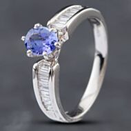 Pre-Owned 14ct White Gold 0.66ct Oval Cut Tanzanite & Baguette Cut Diamond Dress Ring 43411011
