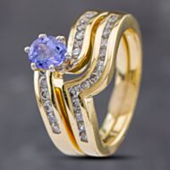 Pre-Owned 14ct Yellow Gold 0.67ct Tanzanite & 0.60ct Brilliant Cut Diamond Twist Bridal Set Ring 43411013