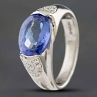 Pre-Owned Platinum 3.02ct Tanzanite & 0.16ct Brilliant Cut Diamond Oval Dress Ring 434115755