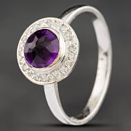 Pre-Owned 14ct White Gold 0.78ct Amethyst & 0.15ct Brilliant Cut Diamond Round Cluster Ring 4342011