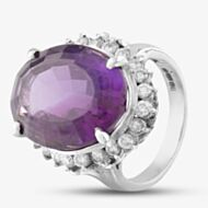 Pre-Owned Platinum 12.00ct Amethyst & 0.78ct Brilliant Cut Diamond Large Oval Cluster Ring 434215732