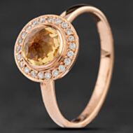 Pre-Owned 14ct Rose Gold 0.75ct Citrine & 0.14ct Brilliant Cut Diamond Round Cluster Ring 4343006