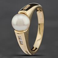 Pre-Owned 14ct Yellow Gold Cultured Pearl & Brilliant Cut Diamond Dress Ring 43441001