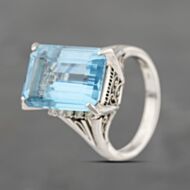 Pre-Owned Platinum 11.28ct Blue Topaz & 0.20ct Diamond Oblong Dress Ring 43451018