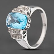 Pre-Owned 9ct White Gold Blue Topaz & 0.10ct Diamond Tiered Cluster Ring 43451019