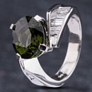 Pre-Owned Platinum 3.00ct Green Tourmaline & 0.64ct Baguette Cut Diamond Cross Over Ring 4346002