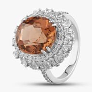 Pre-Owned 18ct White Gold Golden Tourmaline & Diamond Large Oval Cluster Ring 434615638