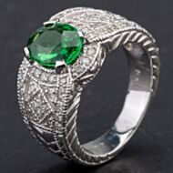 Pre-Owned 14ct White Gold Stunning Oval 2.05ct Tsavorite Garnet & 0.53ct Diamond Fancy Deco Style Ring 4347002