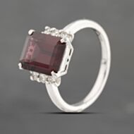 Pre-Owned Platinum Garnet & 0.20ct Brilliant Cut Diamond Rectangular Dress Ring 43471005