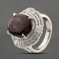 Pre-Owned Platinum 8.54ct Cabochon Cut Garnet & 1.13ct Diamond Cluster Ring 43471009