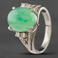 Pre-Owned Platinum Cabochon Cut Jade & 0.11ct Brilliant Cut Diamond Dress Ring 43481001