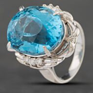 Pre-Owned Platinum Certificated 26.04ct Blue Topaz & 0.24ct Brilliant Cut Diamond Oval Dress Ring 43481008