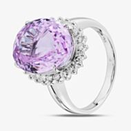 Pre-Owned Platinum 13.0ct Kunzite & 0.53ct Brilliant Cut Diamond Oval Cluster Ring 43501001