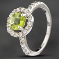 Pre-Owned 14ct White Gold 0.80ct Peridot & 0.40ct Brilliant Cut Diamond Halo Cluster Ring 4354008
