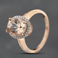 Pre-Owned 9ct Rose Gold Morganite & 0.16ct Diamond Oval Cluster Ring 43551000