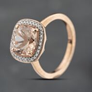 Pre-Owned 9ct Rose Gold 4.00ct Morganite & 0.15ct Diamond Cushion Shaped Cluster Ring 43551001