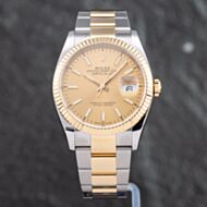 Pre-Owned Rolex Mens Datejust Gold Dial Silver Bracelet Watch 126233