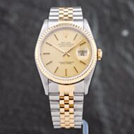 Pre-Owned Rolex Mens Datejust Gold Dial Silver Bracelet Watch 16233