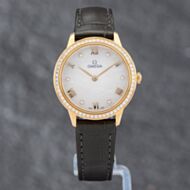 Pre-Owned OMEGA Ladies Prestige 18ct Gold Green Leather Strap Watch 434.58.28.60.55.002