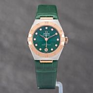 Pre-Owned OMEGA Ladies Constellation Diamond Green Leather Strap Watch 131.23.29.20.99.001