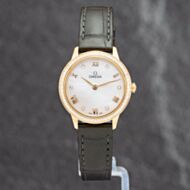 Pre-Owned OMEGA Ladies De Ville Prestige 18ct Gold Green Leather Strap Watch 434.58.28.60.55.002