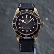 Pre-Owned Tudor Mens Black Bay Grey Dial Black Leather Strap Watch 79250BA