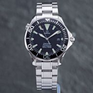 Pre-Owned OMEGA Mens Seamaster Black Dial Silver Bracelet Watch 22545000