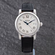 Pre-Owned Montblanc Mens Star Silver Dial Leather Strap Watch 107114