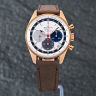 Pre-Owned Zenith Mens Chronomaster Original 18ct Rose Gold Silver Dial Leather Strap Watch 18.3200.3600/69.C901