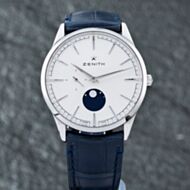 Pre-Owned Zenith Mens Elite Classic Moonphase Silver Dial Leather Strap Watch 03.3100.692/01.C922
