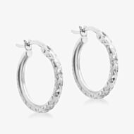 9ct White Gold 13mm Diamond Cut Creole Earrings 5-53-8399