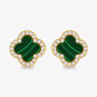 LUXE Silver Gold Plated Malachite & Cubic Zirconia Clover Stud Earrings 8.59.1902