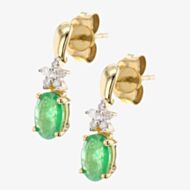 9ct Gold Oval Emerald Diamond Cluster Dropper Earrings VE0S296 9KY/EM