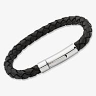 Unique Stainless Steel 21cm Black Leather Bracelet A40BL/21CM-PR (GWP)