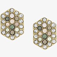 Fossil Val Holiday Sparkles Gold Tone Hexagon Stud Earrings JF03859710