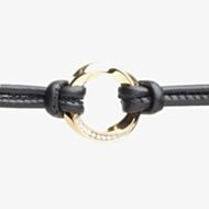 Esprit Gold Plated Silver Cubic Zirconia Black Leather Bracelet ELBR91316B170