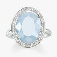 THOMAS SABO Silver Aqua Clear Cubic Zirconia Oval Ring TR2044-694-31