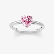 THOMAS SABO Sterling Silver Pink Heart Shaped Cubic Zironica Solitaire Ring TR2476-051-9