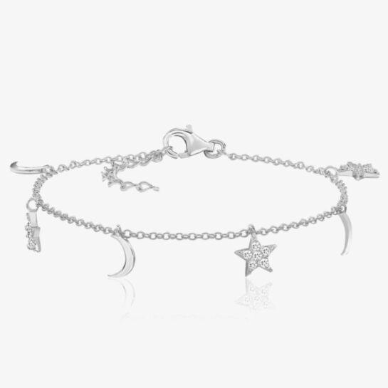 star jewelry sv925 moon×star bracelet Diamond Accent Beaded 