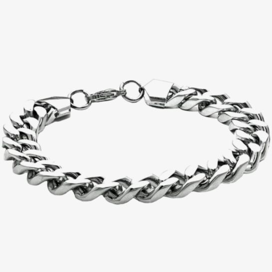 Men's Heavy Stainless Steel Curb Link Chain Bracelet - Polished Silver Huge Links