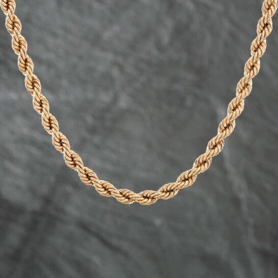 Rose Gold Mens Rope Chain Pre-Owned 9ct Yellow Gold 16 Inch Rope