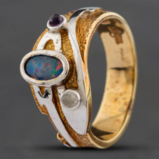 Pre-Owned 9ct Two Colour Gold Moonstone Amethyst Opal Clogau