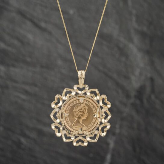 Gold Coin Necklace 1982 Half Sovereign Pendant Second Hand 22ct