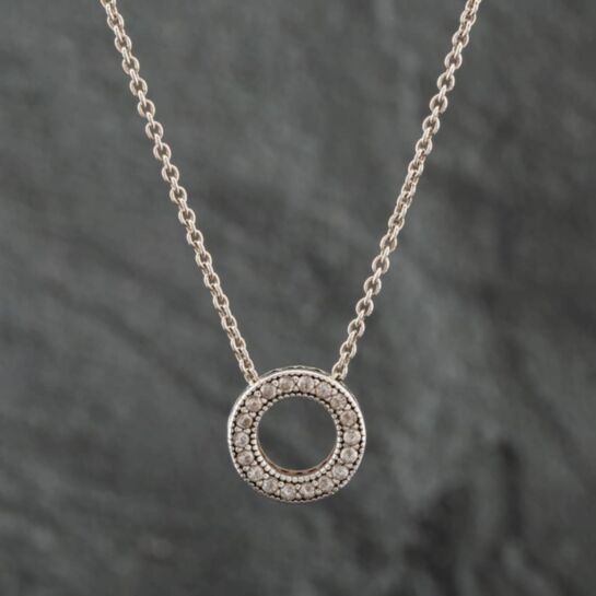 Pave Circle Collier Pandora Round Pendant Necklace Collier