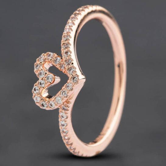 Pandora Sparkling Wishbone Heart Ring Pre-Owned Pandora Sparkling