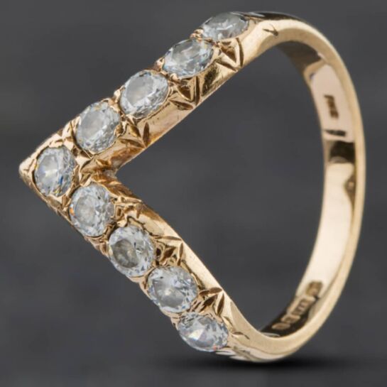 Pre-Owned 9ct Yellow Gold Cubic Zirconia Half Wishbone Ring 4129600