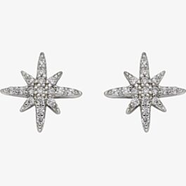Sterling Silver Cubic Zirconia Pave Starburst Stud Earrings E5987C